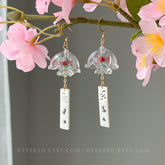 Koi Fish Blossom Wind Chime Earrings Dangle, Japanese Wind Chime, Wind Bell Earrings, Japanese Fish Earrings, Unique Fish Earrings